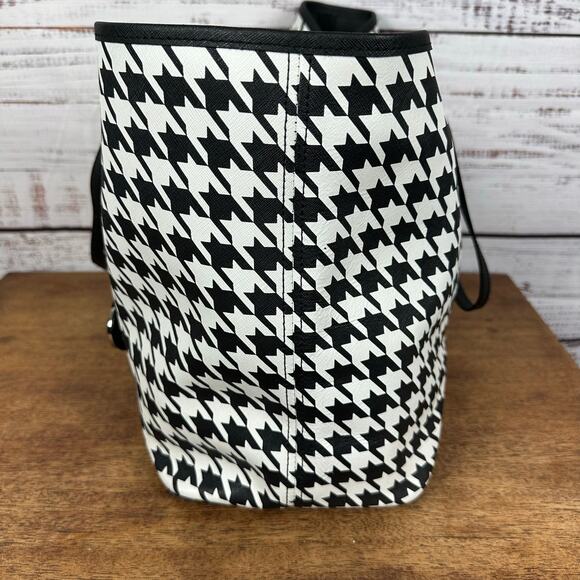 Michael Kors Black And White Houndstooth Large Tote Purse Shoulder Bag CLEAN - Picture 4 of 14